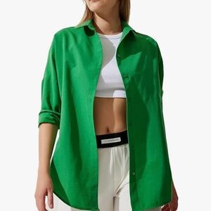 BIG DART Green Oversized Button Down Shirt